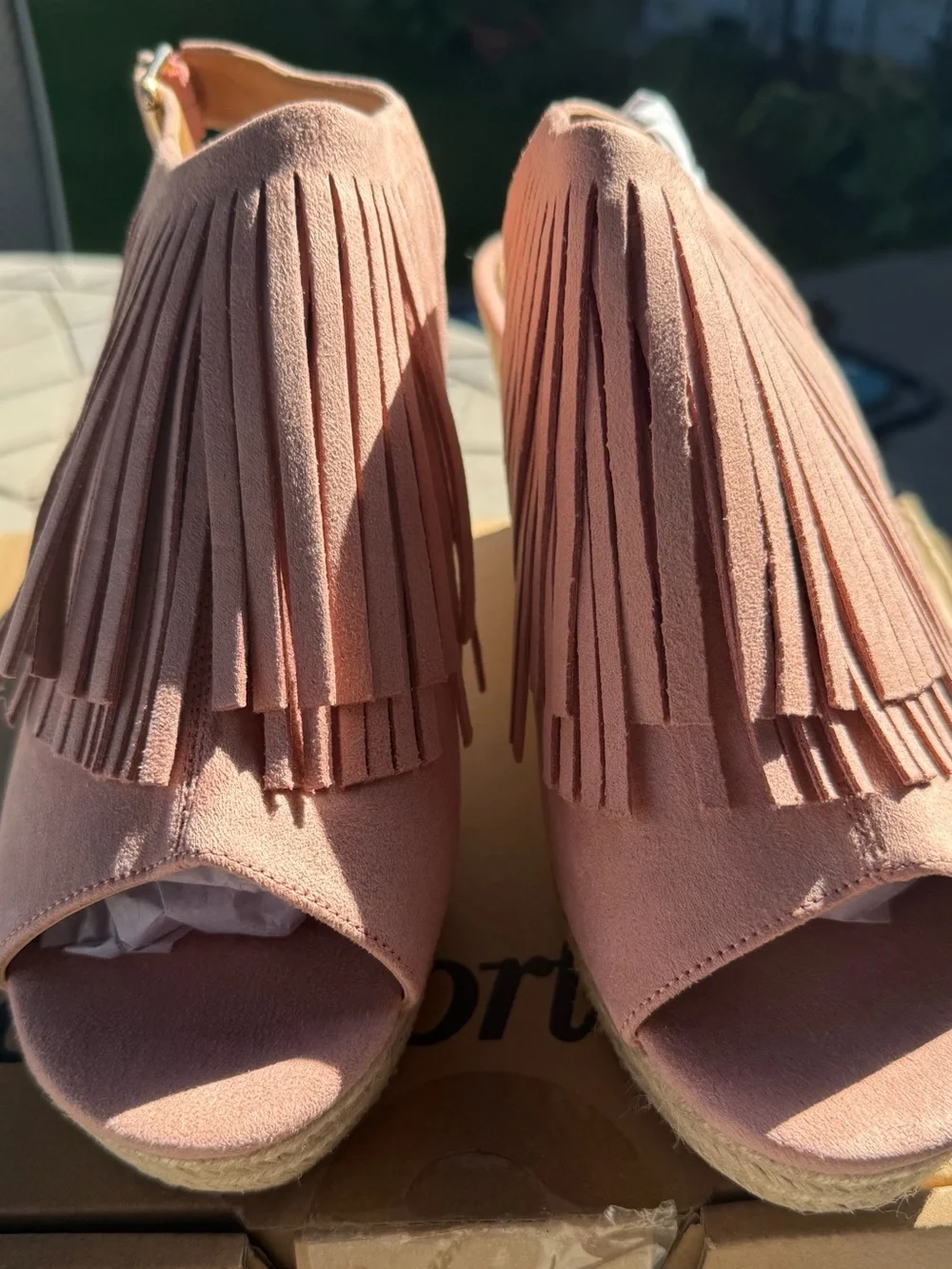 Fringe Wedge Sandals - Pink/Dusty Rose Size11 - Picture 1 of 4